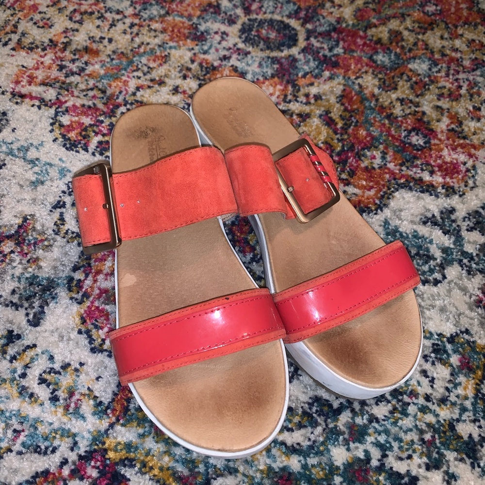 Red flatform sandals